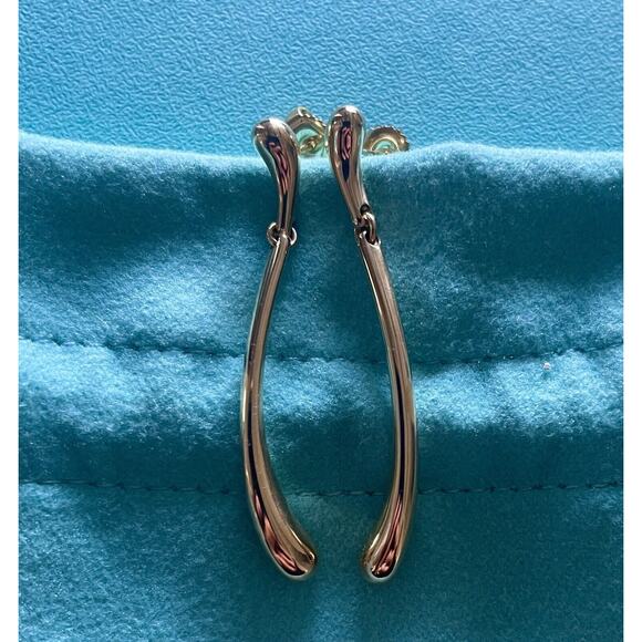 Tiffany & Co. 18k Yellow Gold Elsa Peretti Elongated Teardrop Dangle Earrings - Picture 7 of 12